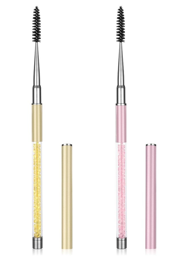 Qulkws 2 PCS Eye Brow Brush with Cap, Spooly for Lashes, Eyebrow Spoolie, Reusable Travel Eye Brow Brushes, Portable Eyebrow Spiral Brushes with Handle, Make up Accessories for Women (Light Pink, Gold) - Image 1